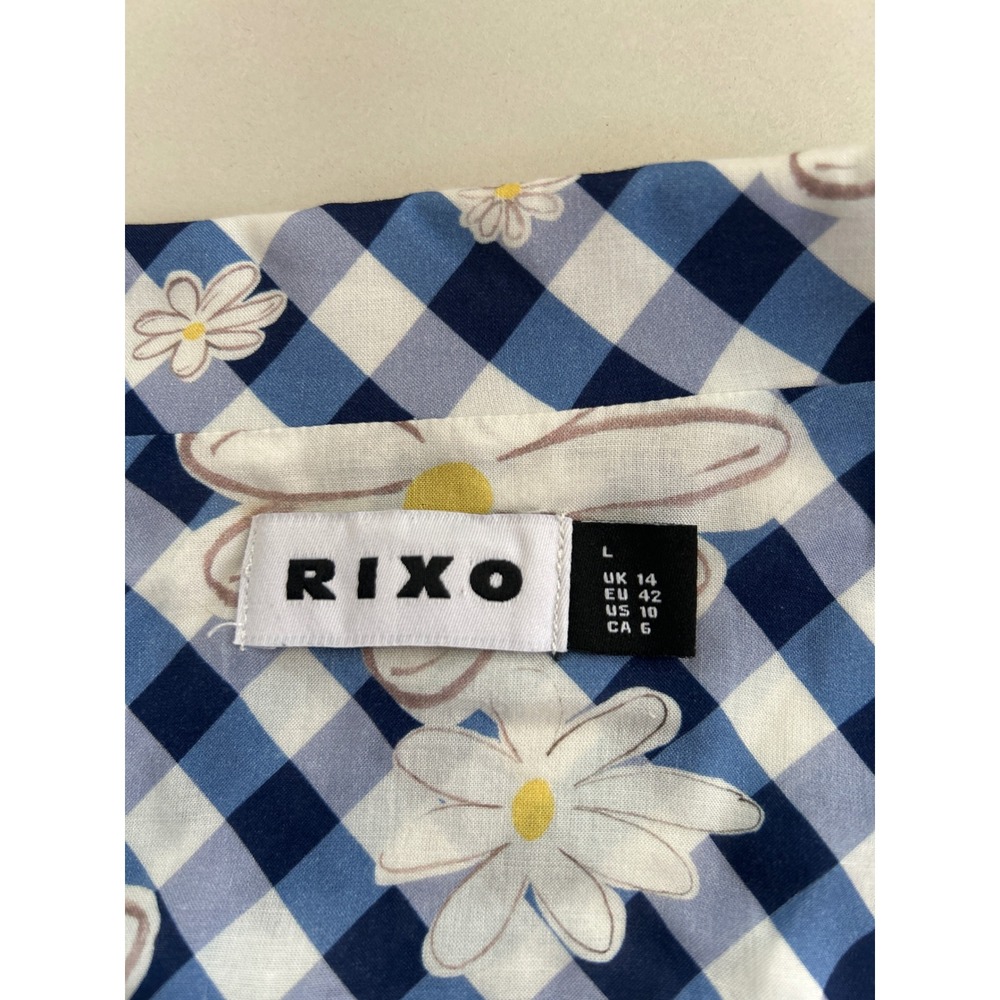 RIXO London Blue Gingham Daisy Floral V-Neck Mini Dress Smocked Back Size 10 - Picture 6 of 6